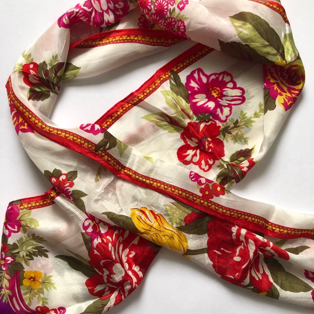 Liz Claiborne Fancy Floral Long Silk Scarf - Picture 4 of 4